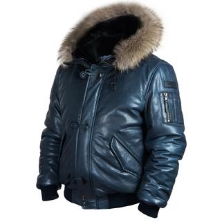 Пуховик кожаный Alaska Togo navy blue (Art.514)