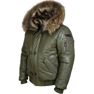 Пуховик кожаный Alaska Togo olive (Art.517)